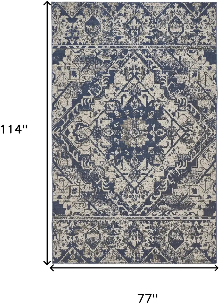 Gray Blue and Ivory Oriental Power Loom Area Rug Photo 3