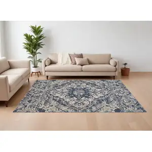 Photo of Gray Blue and Ivory Oriental Power Loom Area Rug
