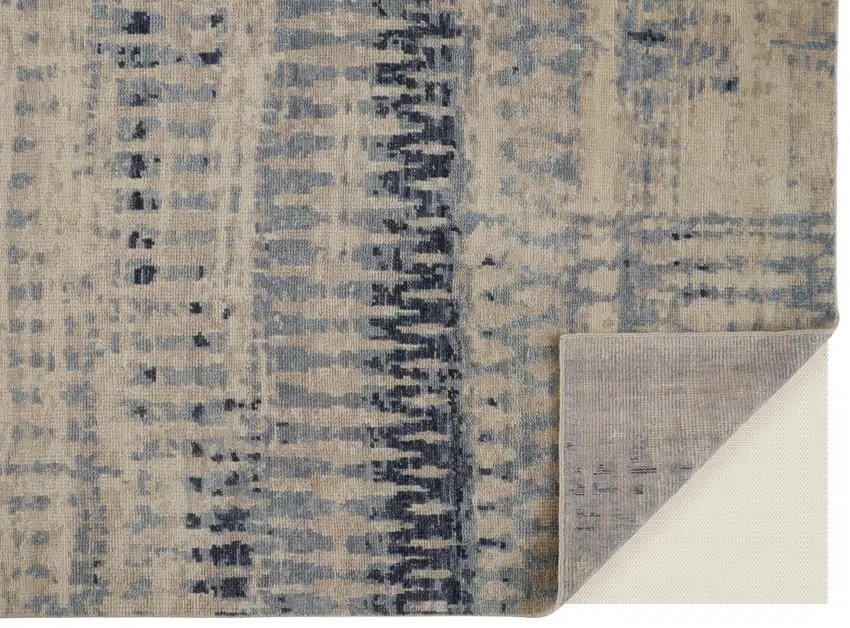 Gray Blue and Ivory Wool Abstract Hand Knotted Area Rug Photo 4