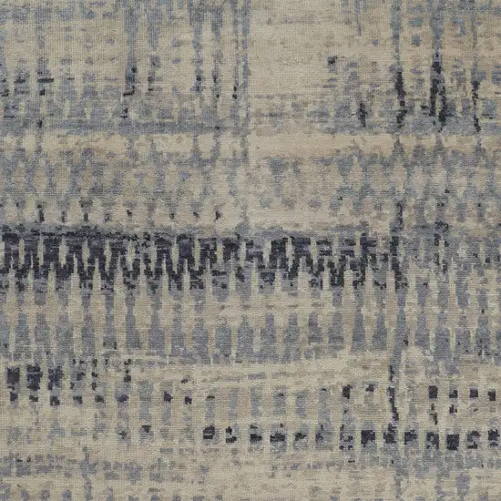 Gray Blue and Ivory Wool Abstract Hand Knotted Area Rug Photo 6