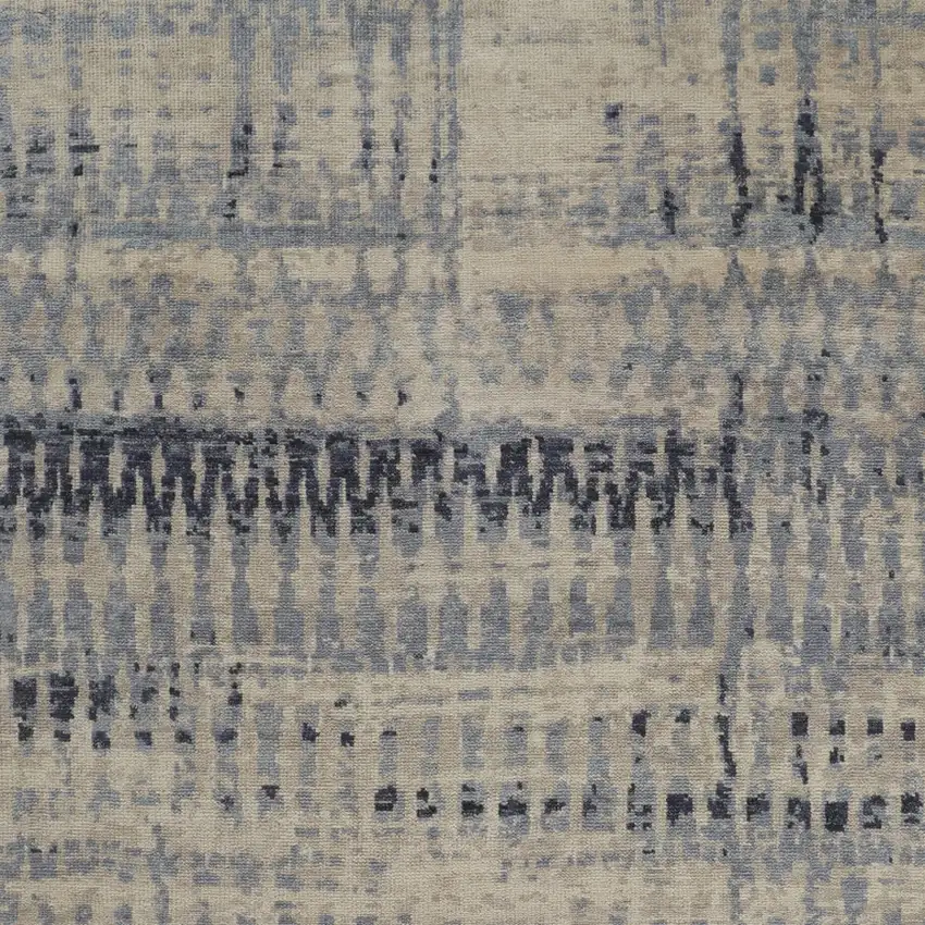 Gray Blue and Ivory Wool Abstract Hand Knotted Area Rug Photo 6