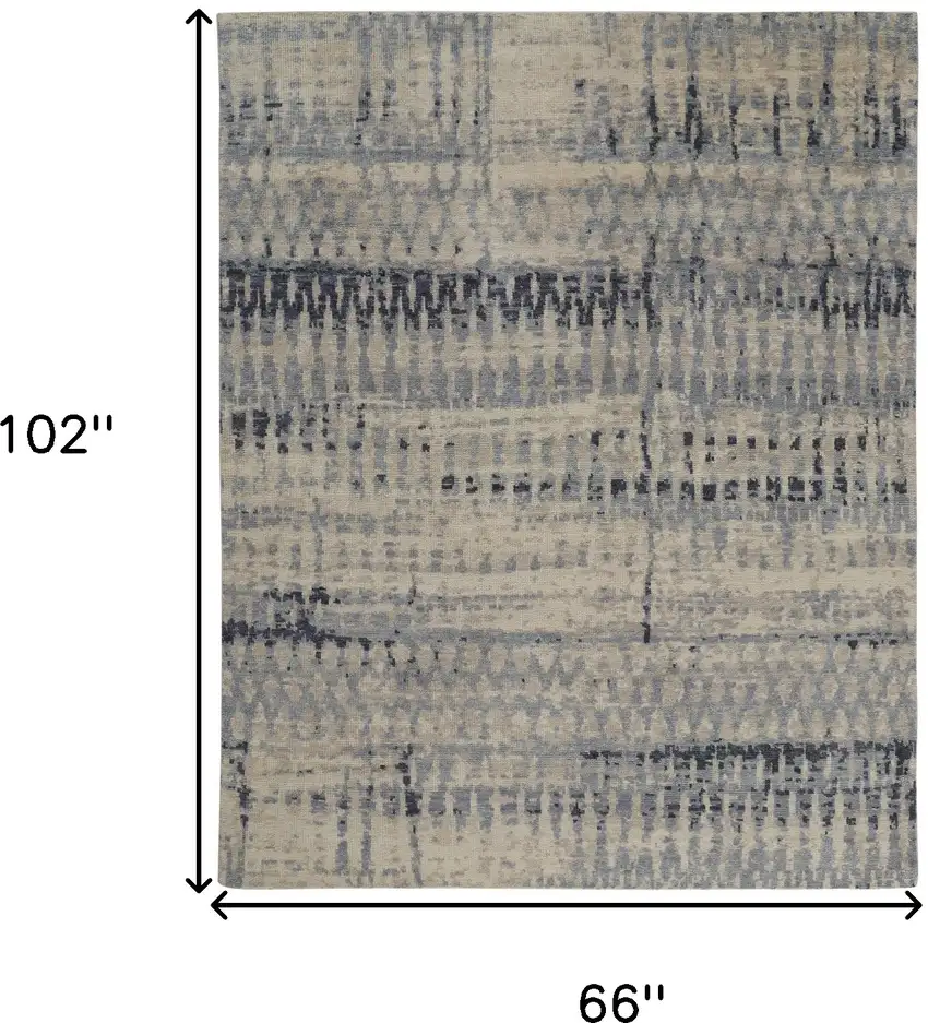 Gray Blue and Ivory Wool Abstract Hand Knotted Area Rug Photo 3