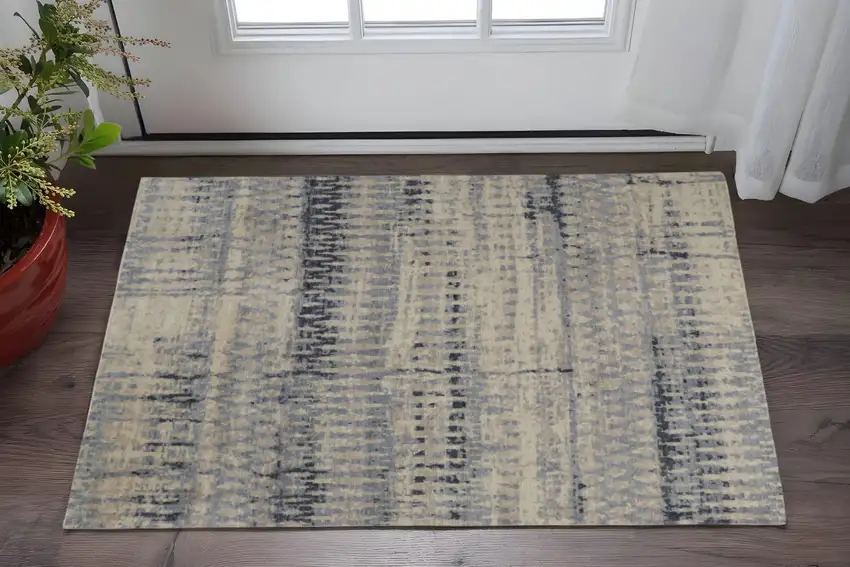 Gray Blue and Ivory Wool Abstract Hand Knotted Area Rug Photo 1