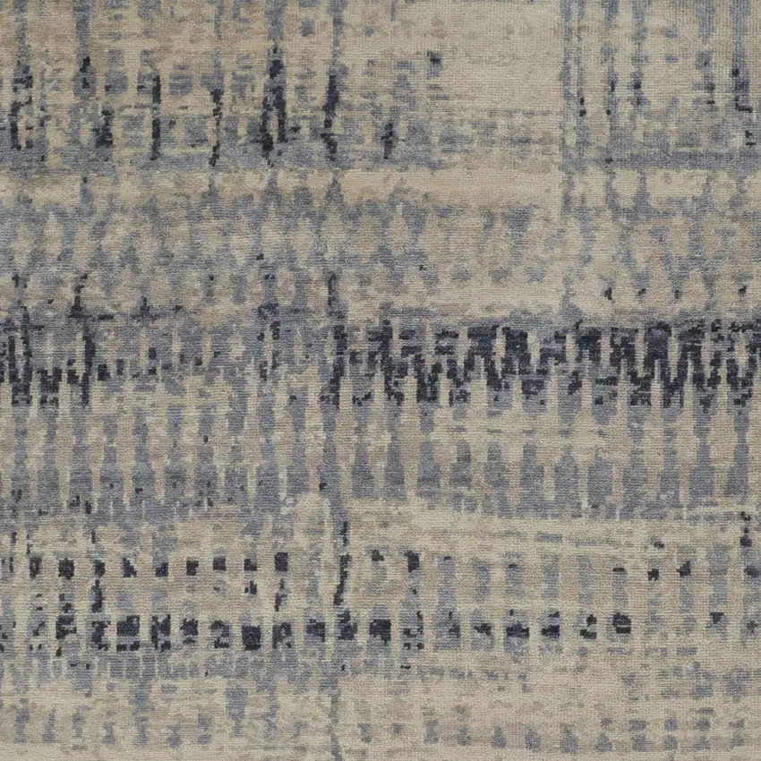 Gray Blue and Ivory Wool Abstract Hand Knotted Area Rug Photo 5