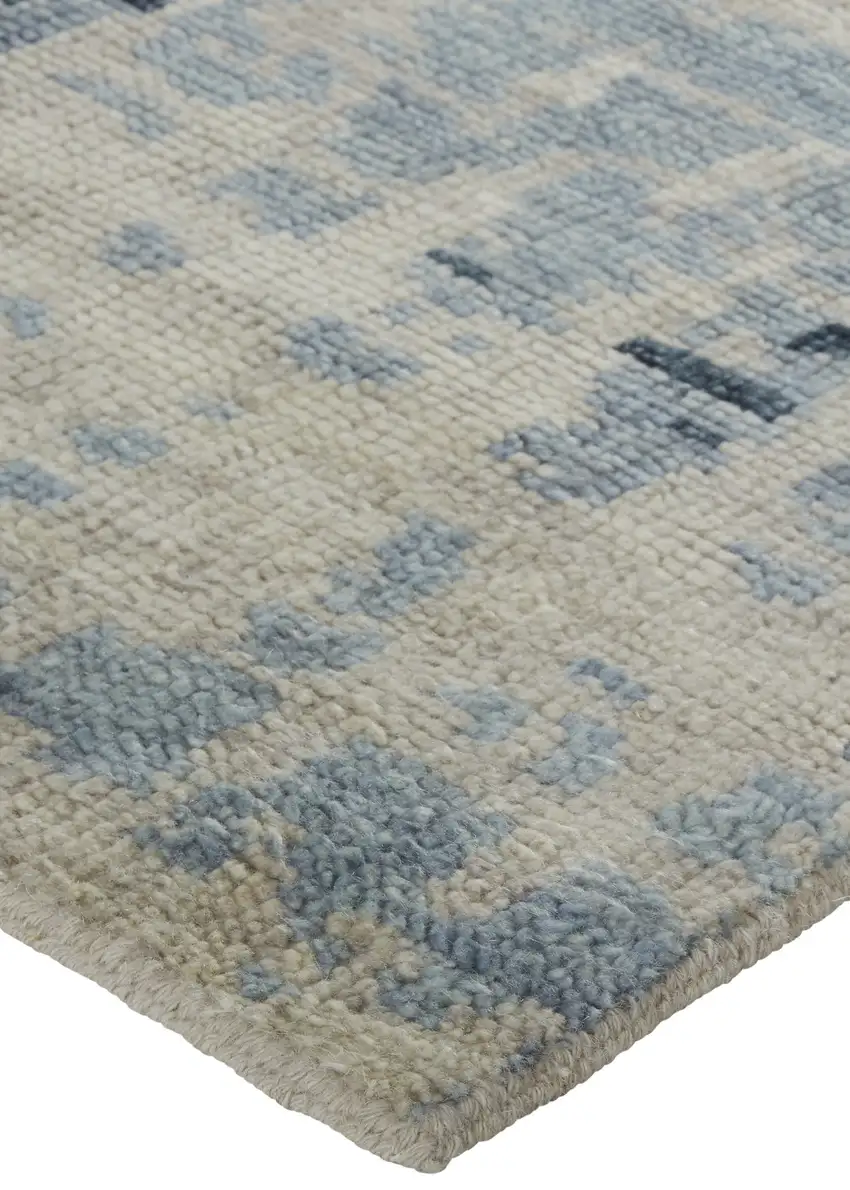 Gray Blue and Ivory Wool Abstract Hand Knotted Area Rug Photo 4