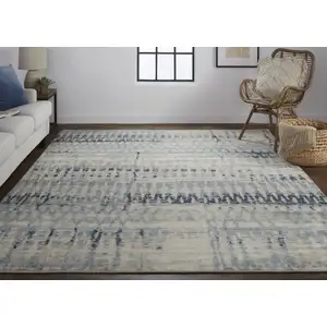 Photo of Gray Blue and Ivory Wool Abstract Hand Knotted Area Rug