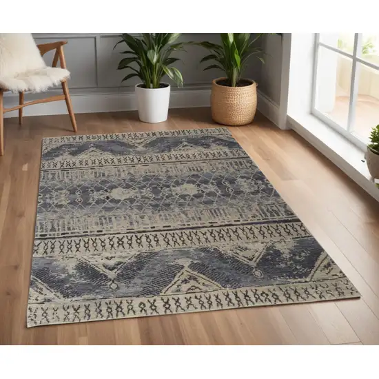 Gray Blue and Ivory Wool Floral Hand Knotted Area Rug Photo 1