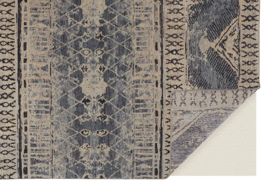 Gray Blue and Ivory Wool Floral Hand Knotted Area Rug Photo 7