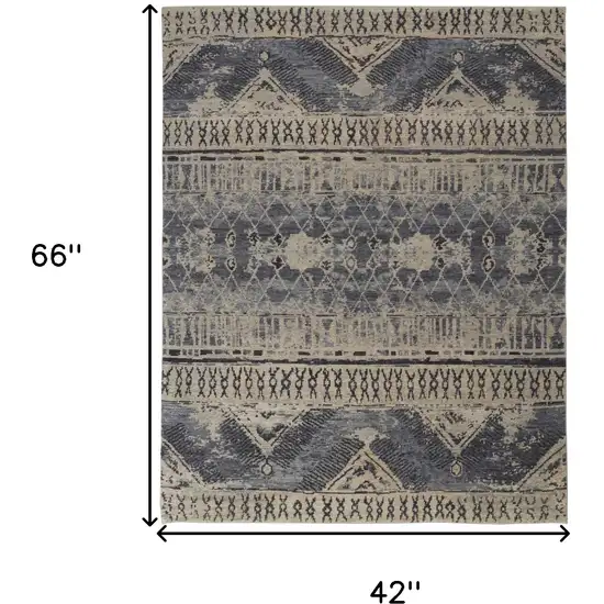 Gray Blue and Ivory Wool Floral Hand Knotted Area Rug Photo 3