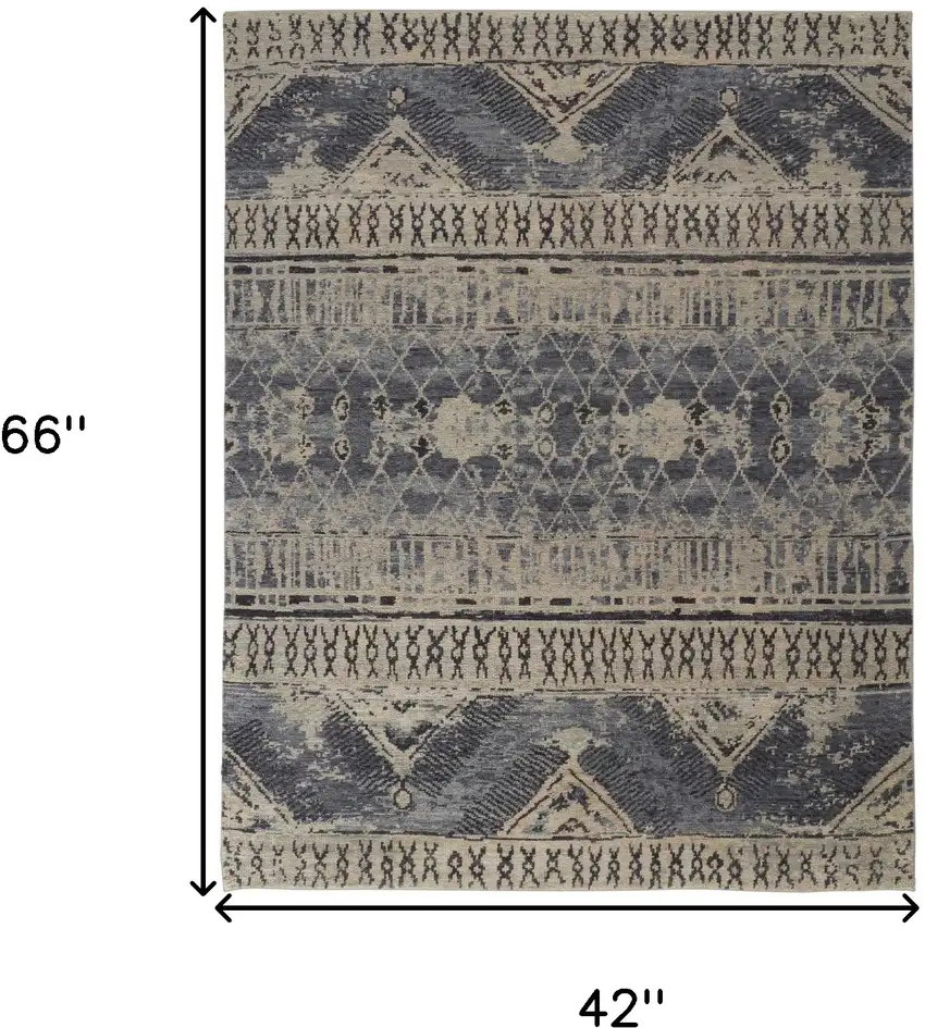 Gray Blue and Ivory Wool Floral Hand Knotted Area Rug Photo 3