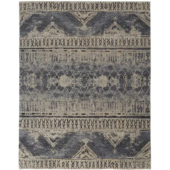 Gray Blue and Ivory Wool Floral Hand Knotted Area Rug Photo 2