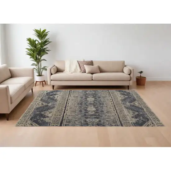 Gray Blue and Ivory Wool Floral Hand Knotted Area Rug Photo 1