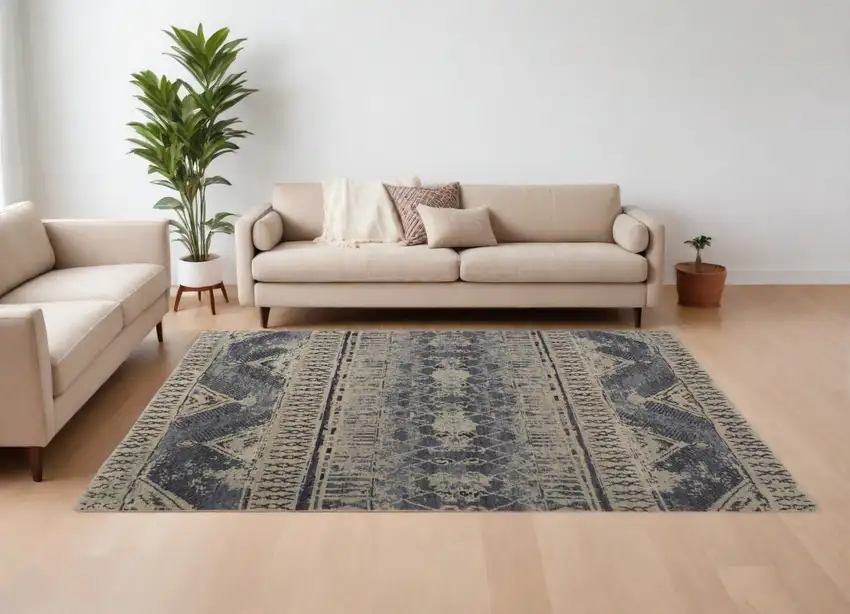 Gray Blue and Ivory Wool Floral Hand Knotted Area Rug Photo 1