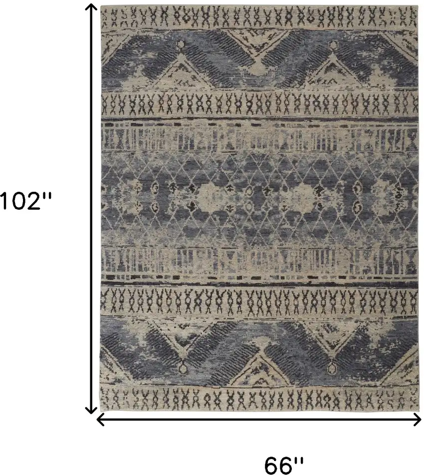 Gray Blue and Ivory Wool Floral Hand Knotted Area Rug Photo 3