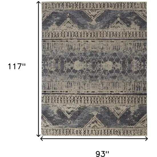 Gray Blue and Ivory Wool Floral Hand Knotted Area Rug Photo 3