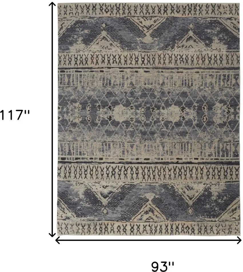 Gray Blue and Ivory Wool Floral Hand Knotted Area Rug Photo 3