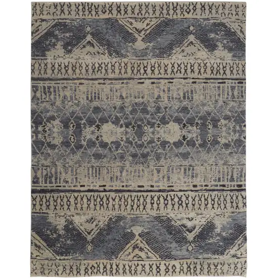 Gray Blue and Ivory Wool Floral Hand Knotted Area Rug Photo 6