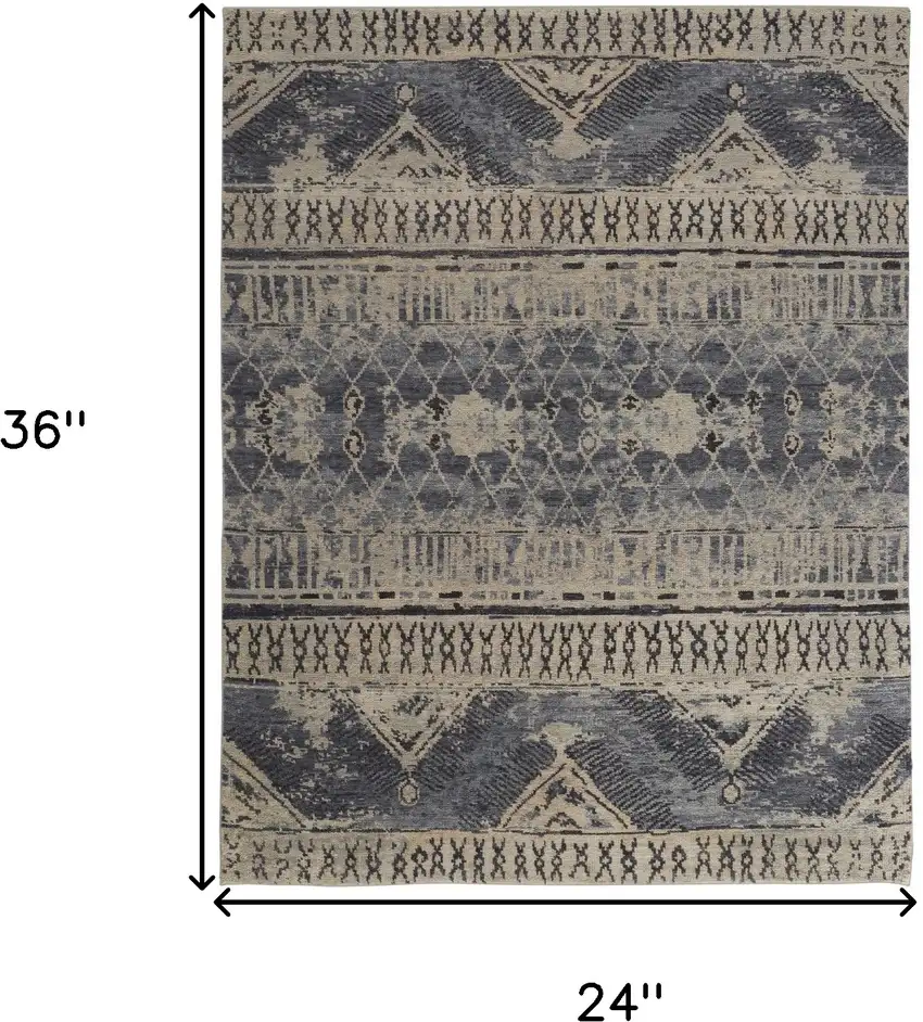 Gray Blue and Ivory Wool Floral Hand Knotted Area Rug Photo 3