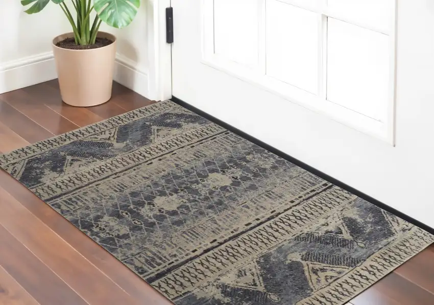 Gray Blue and Ivory Wool Floral Hand Knotted Area Rug Photo 1