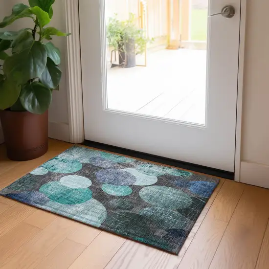Gray Blue and Purple Abstract Washable Non Skid Indoor Outdoor Area Rug Photo 9