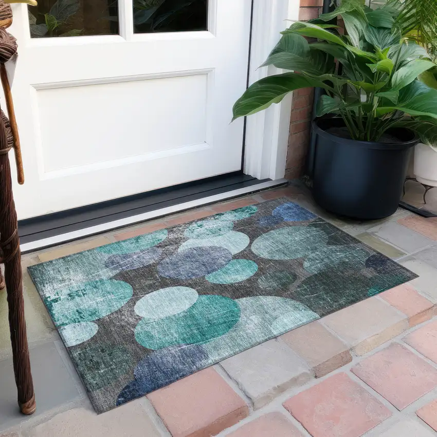 Gray Blue and Purple Abstract Washable Non Skid Indoor Outdoor Area Rug Photo 8