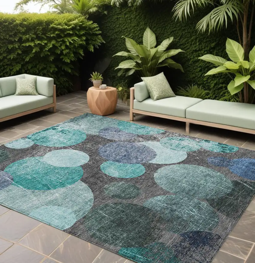 Gray Blue and Purple Abstract Washable Non Skid Indoor Outdoor Area Rug Photo 1