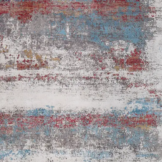 Gray Blue and Red Abstract Power Loom Area Rug With Fringe Photo 9