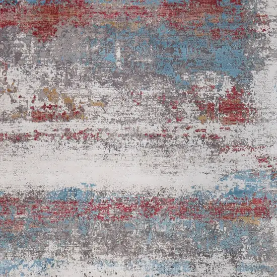 Gray Blue and Red Abstract Power Loom Area Rug With Fringe Photo 9