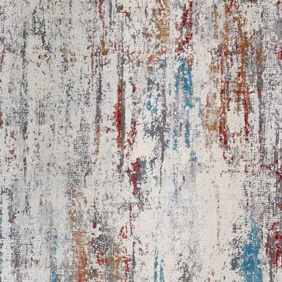 Gray Blue and Red Abstract Power Loom Area Rug With Fringe Photo 9