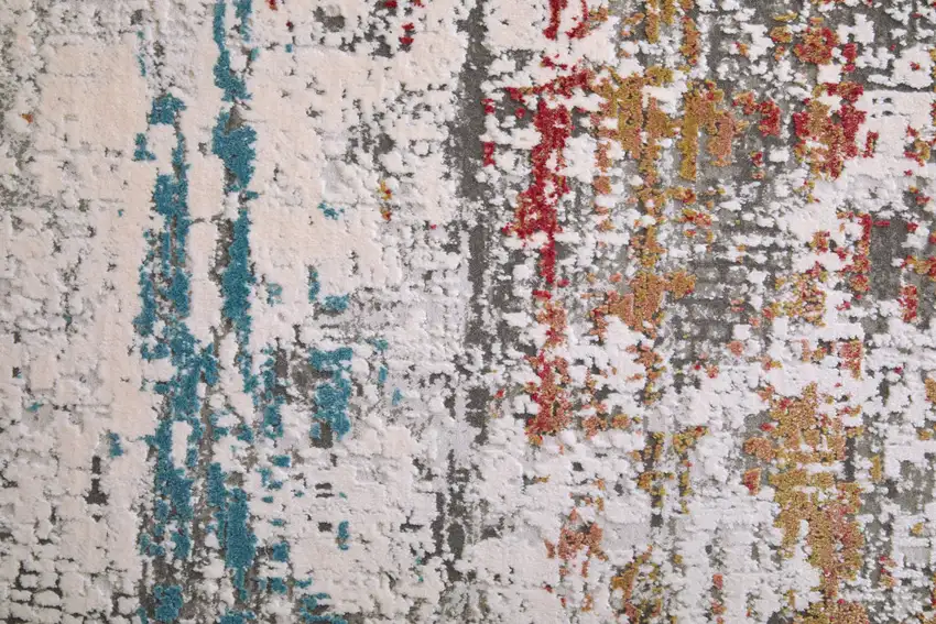 Gray Blue and Red Abstract Power Loom Area Rug With Fringe Photo 8