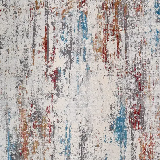 Gray Blue and Red Abstract Power Loom Area Rug With Fringe Photo 9