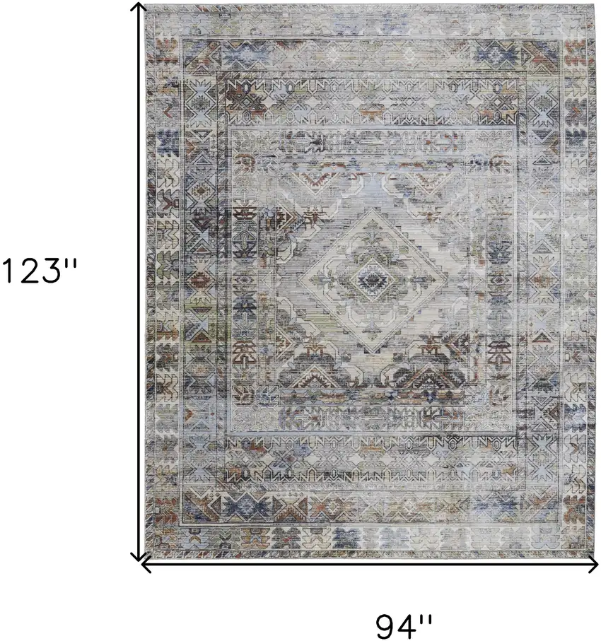 Gray Blue and Red Abstract Power Loom Worn Faded Area Rug Photo 3