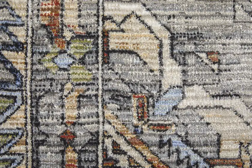 Gray Blue and Red Abstract Power Loom Worn Faded Area Rug Photo 8