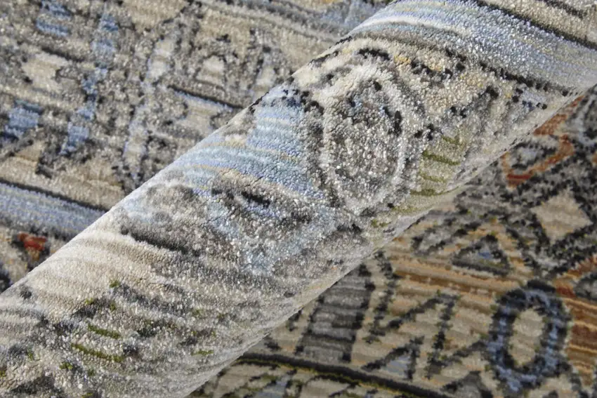 Gray Blue and Red Abstract Power Loom Worn Faded Area Rug Photo 7