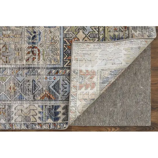 Gray Blue and Red Abstract Power Loom Worn Faded Area Rug Photo 9