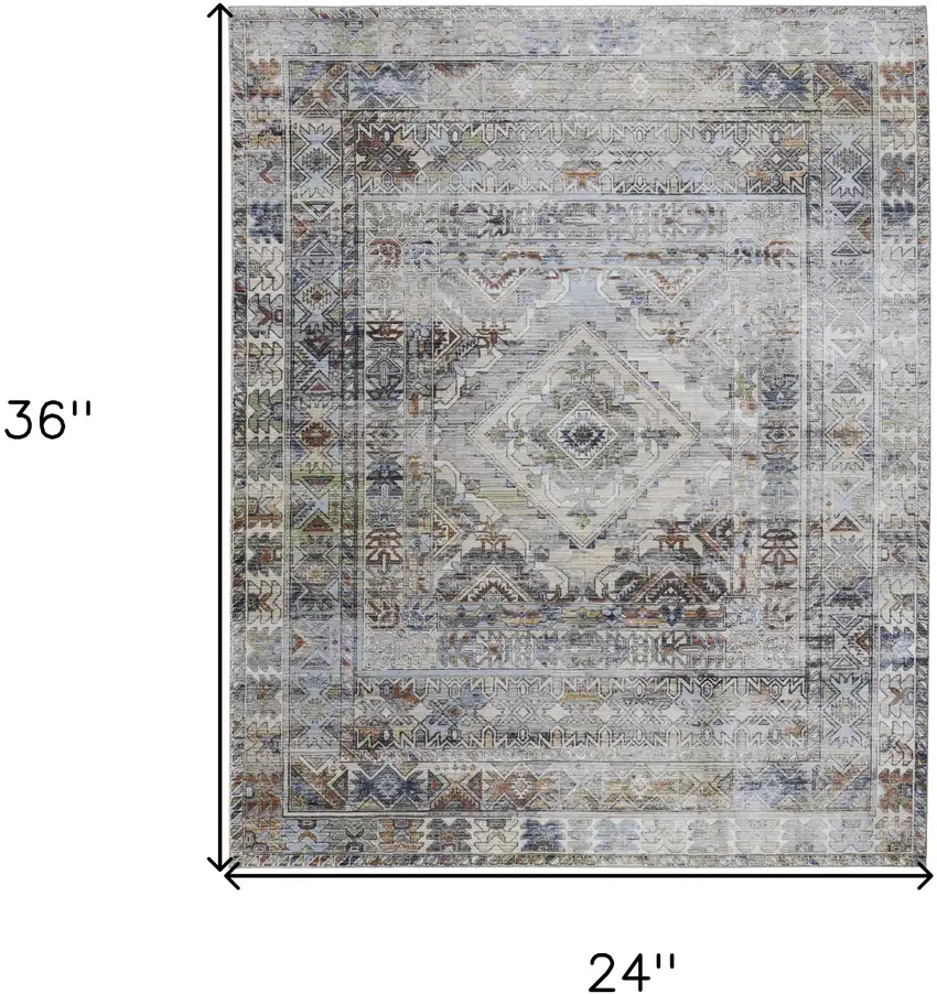Gray Blue and Red Abstract Power Loom Worn Faded Area Rug Photo 3