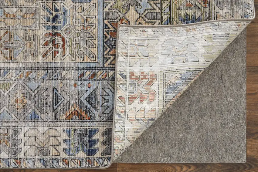 Gray Blue and Red Abstract Power Loom Worn Faded Area Rug Photo 7