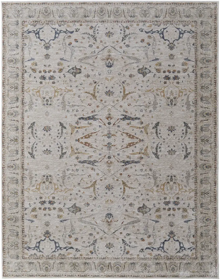 Gray Blue and Red Ikat Power Loom Worn Faded Area Rug With Fringe Photo 4