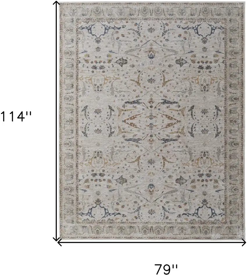 Gray Blue and Red Ikat Power Loom Worn Faded Area Rug With Fringe Photo 3