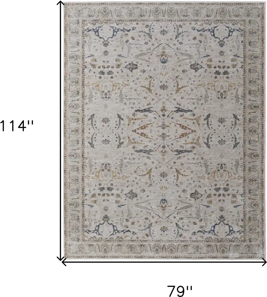 Gray Blue and Red Ikat Power Loom Worn Faded Area Rug With Fringe Photo 3