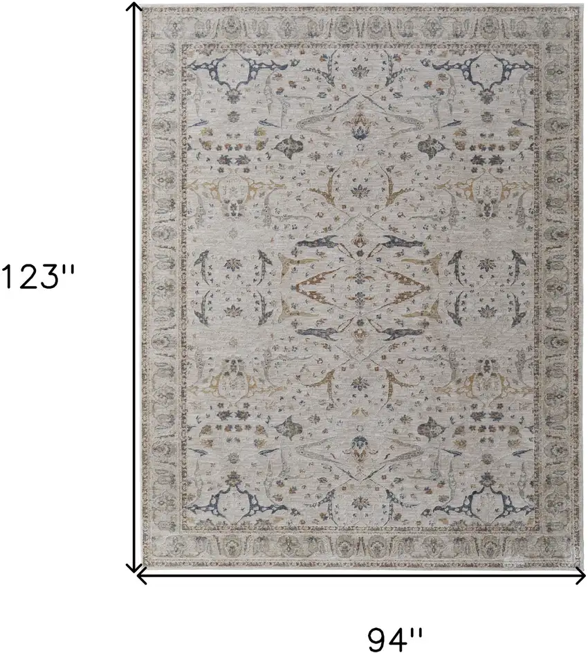 Gray Blue and Red Ikat Power Loom Worn Faded Area Rug With Fringe Photo 3