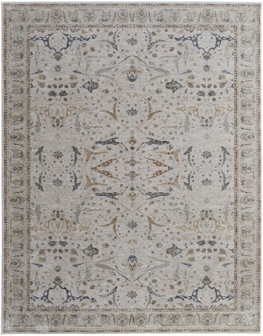 Gray Blue and Red Ikat Power Loom Worn Faded Area Rug With Fringe Photo 5