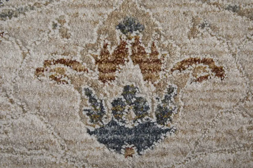 Gray Blue and Red Ikat Power Loom Worn Faded Area Rug With Fringe Photo 5