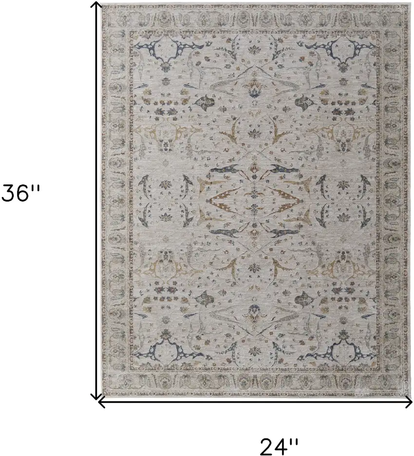 Gray Blue and Red Ikat Power Loom Worn Faded Area Rug With Fringe Photo 3