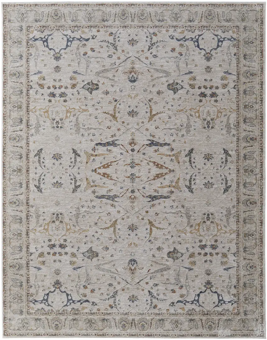 Gray Blue and Red Ikat Power Loom Worn Faded Area Rug With Fringe Photo 2