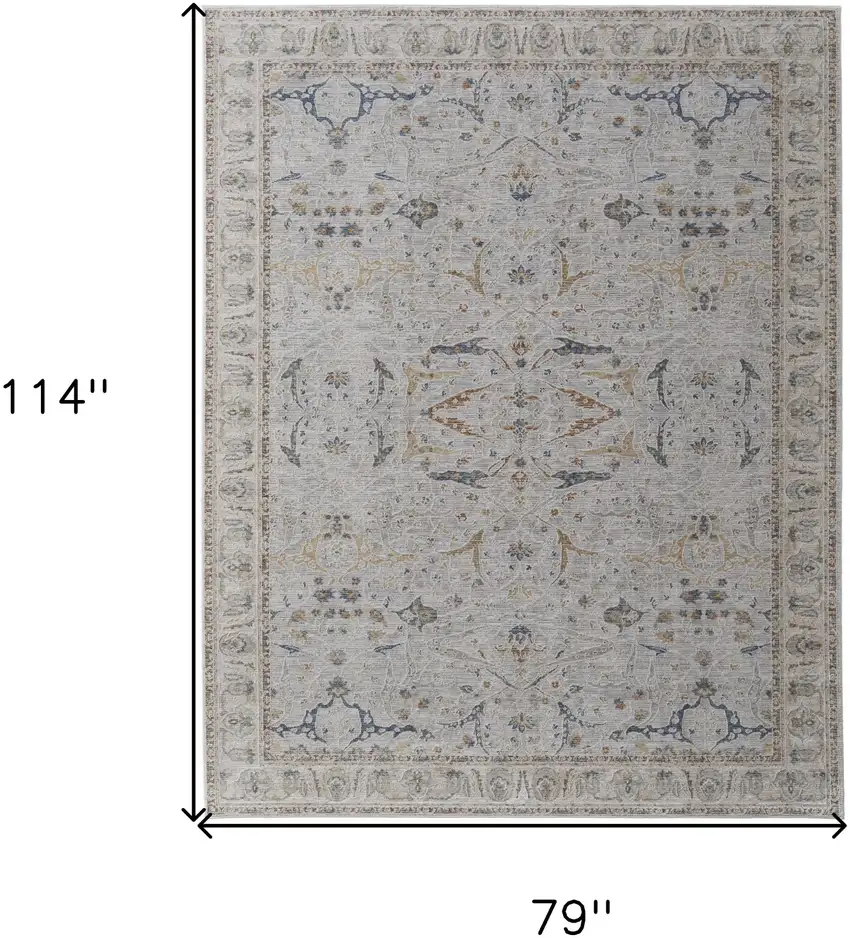 Gray Blue and Red Ikat Power Loom Worn Faded Area Rug With Fringe Photo 3