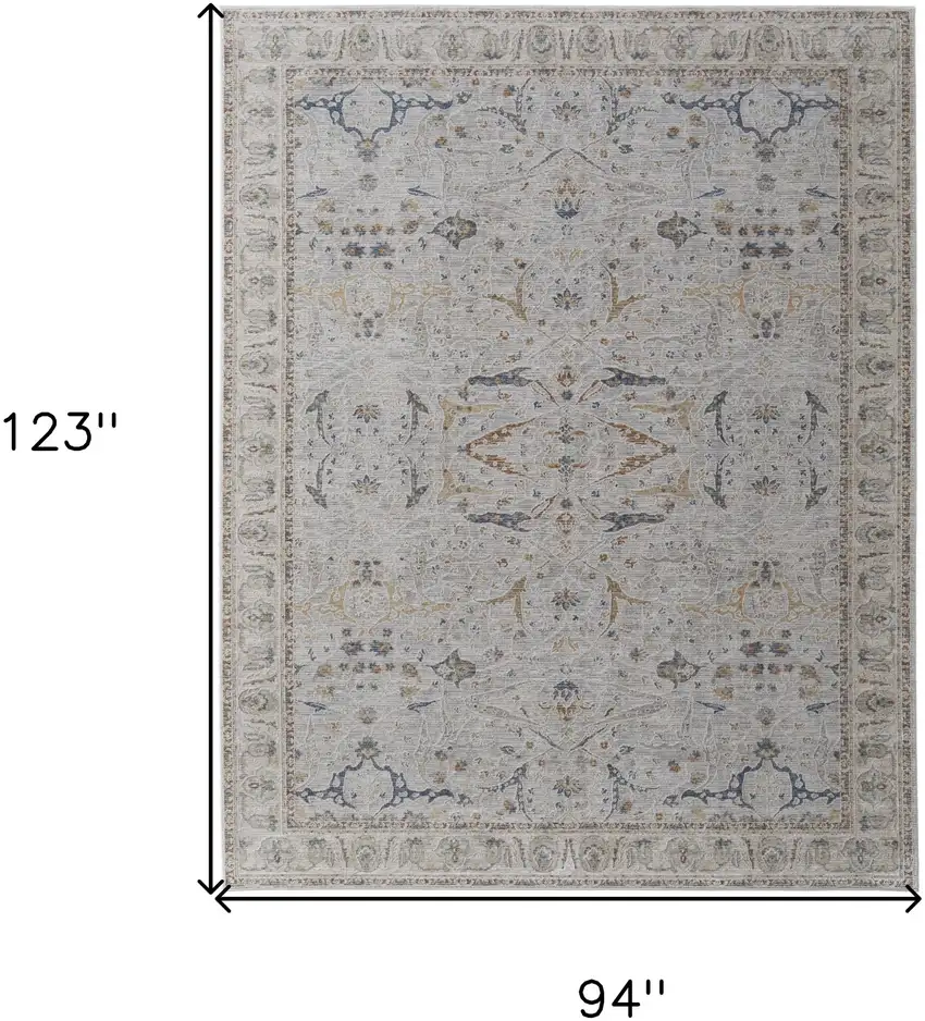 Gray Blue and Red Ikat Power Loom Worn Faded Area Rug With Fringe Photo 3