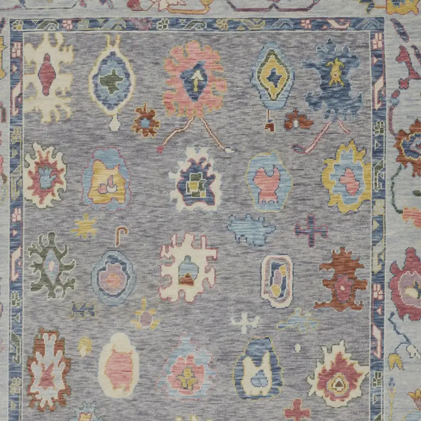 Gray Blue and Red Wool Oriental Hand Knotted Area Rug With Fringe Photo 8