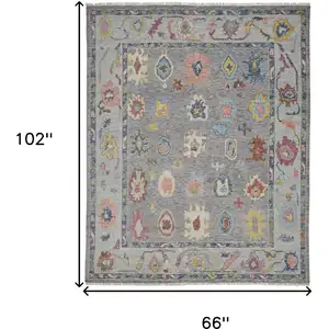 Photo of Gray Blue and Red Wool Oriental Hand Knotted Area Rug With Fringe