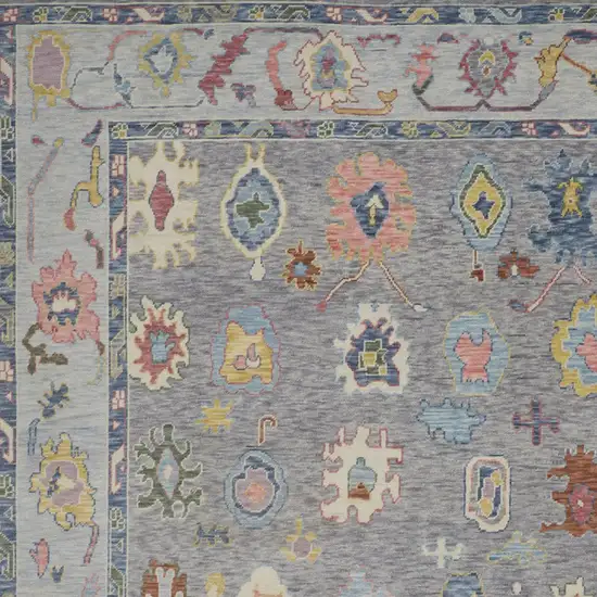 Gray Blue and Red Wool Oriental Hand Knotted Area Rug With Fringe Photo 8
